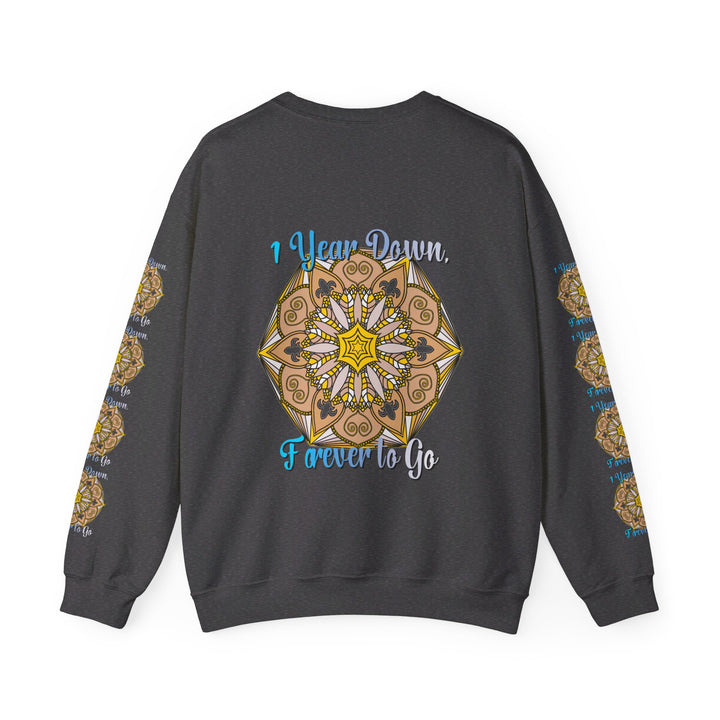 Unisex heavy blend crewneck sweatshirt, perfect first year wedding anniversary gift with 1 Year Down, Forever to Go slogan