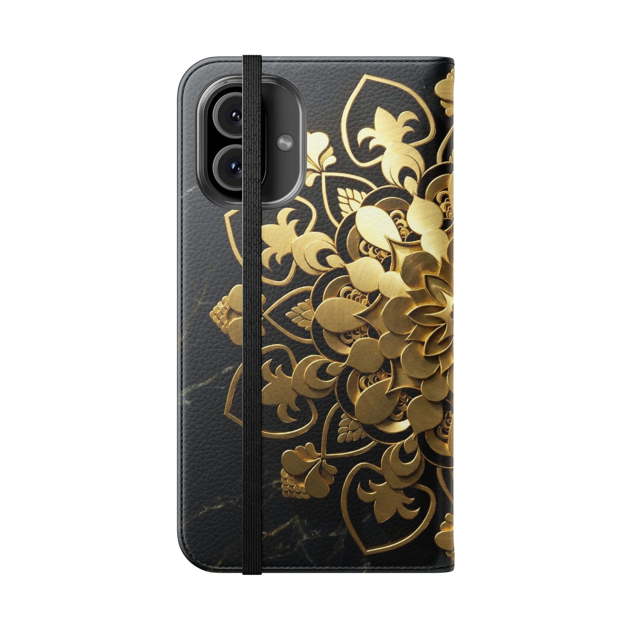 Gold Mandala Flip Phone Case – Luxury Floral Wallet Cover