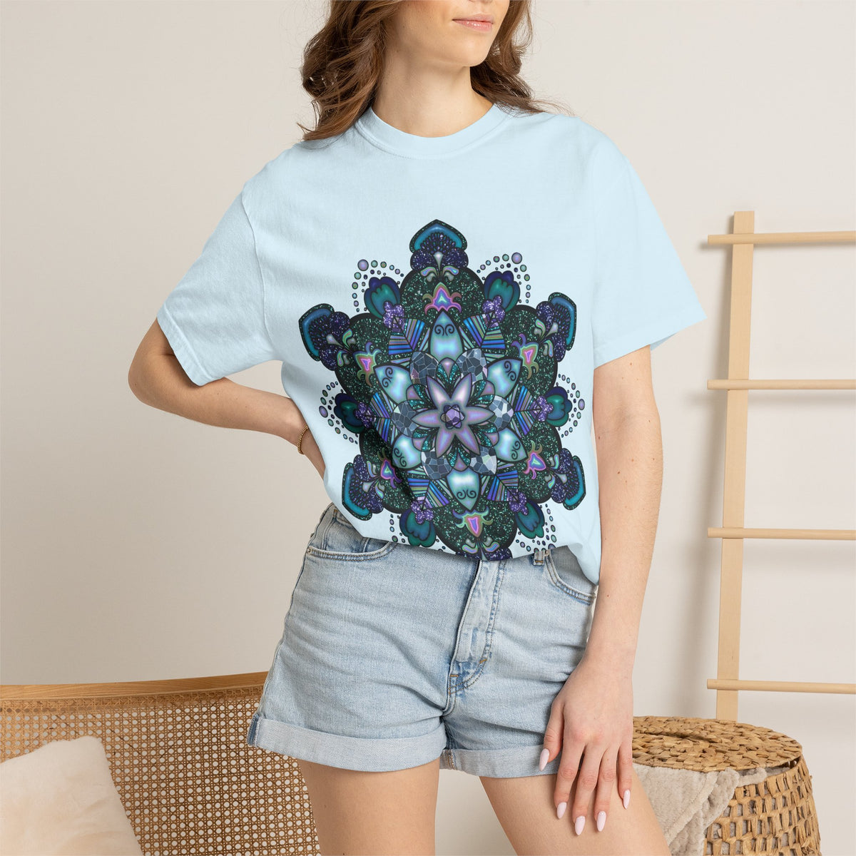Blue Ocean Glitter Mandala T-shirt & Tote Bag Bundle