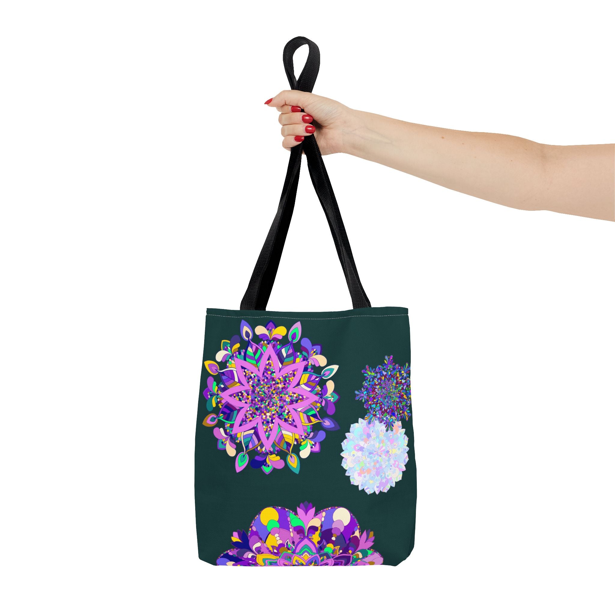 Colorful mandala tote bag with intricate design, perfect for carrying books, groceries, and everyday essentials