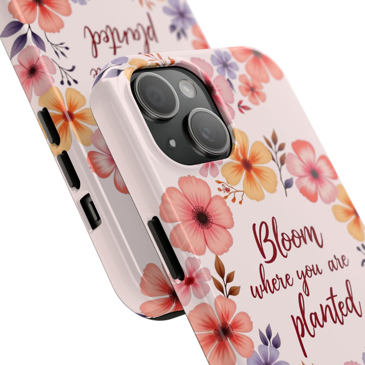 Phone case featuring a light pink flower garland bloom design, perfect for adding a touch of natural beauty to your device