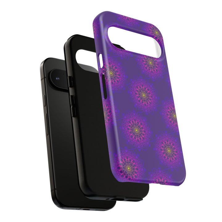 Intricate Purple Floral iPhone Case with Bold Mandala Design