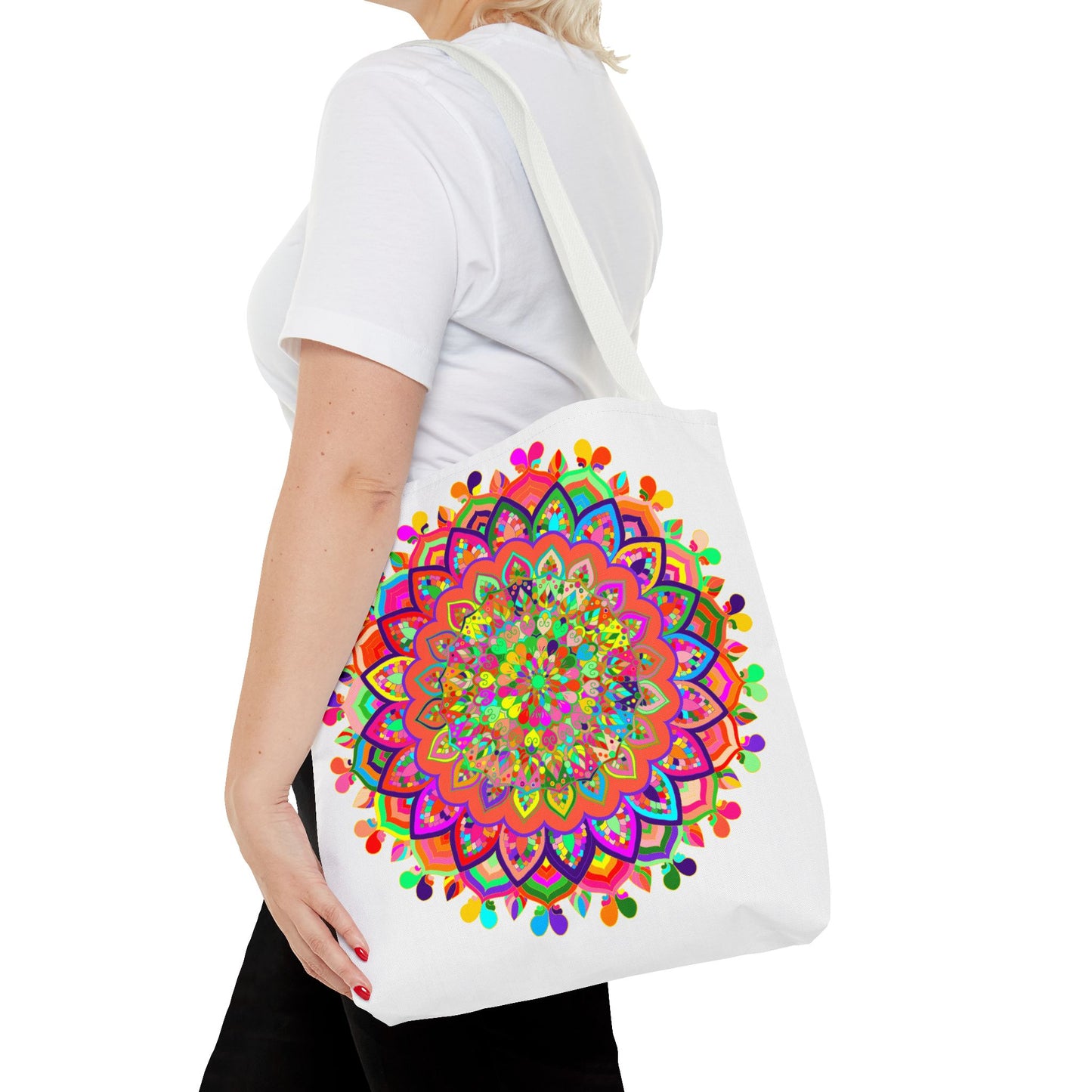 Vibrant and intricate colorful mandala art tote bag with beautiful floral patterns