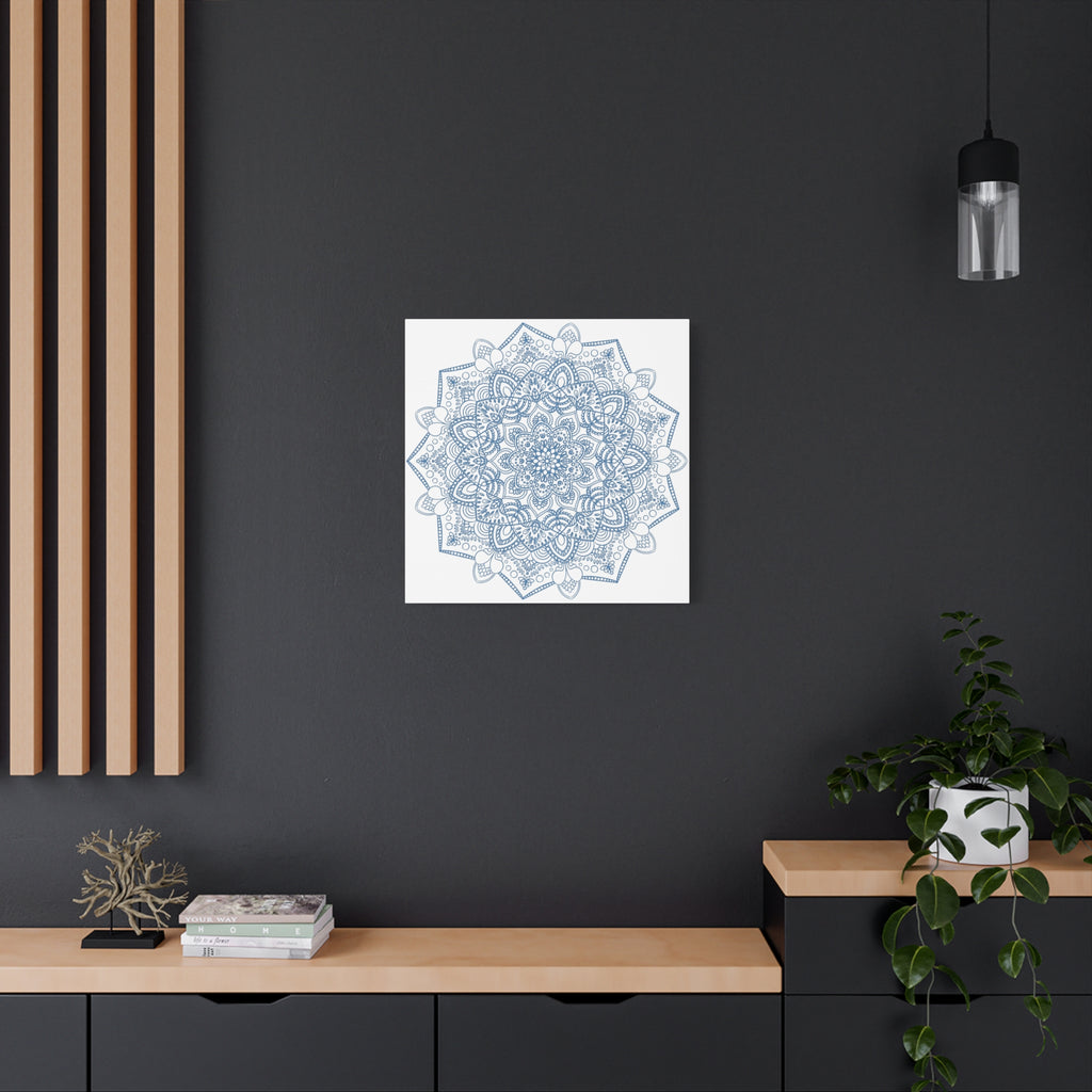 Handmade Mandala Art featuring a Steel Blue design on Matte Canvas, Stretched, 125 thickness, perfect for adding an elegant touch to your wall decor