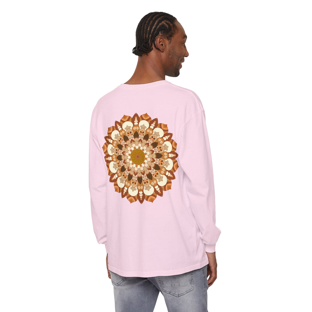 Black and white long sleeve t-shirt with detailed mandala pattern