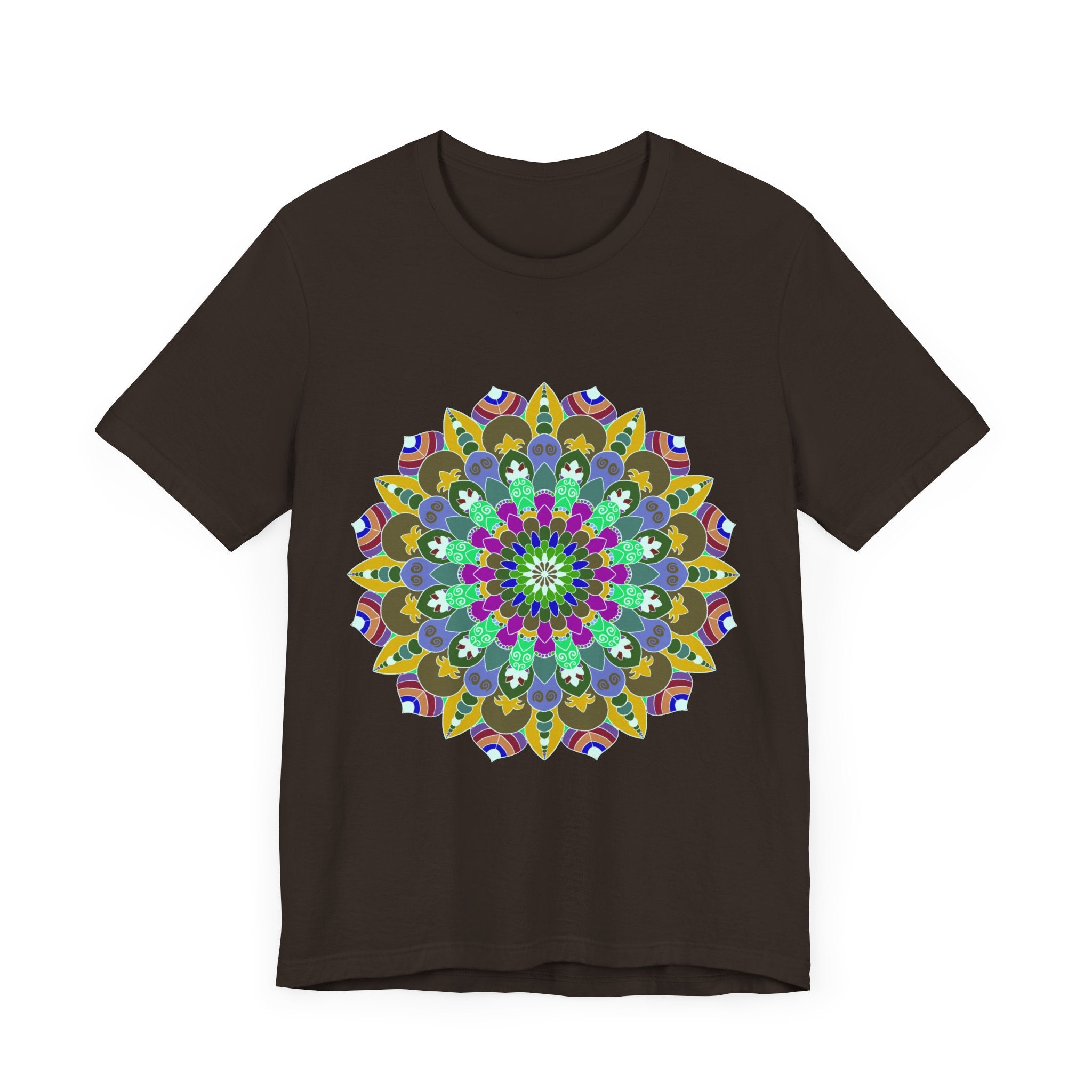 Colorful mandala peace t-shirt featuring spiritual art and vibrant designs for a unique and meaningful fashion statement