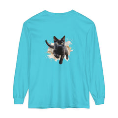 Black Cat Watercolor Splash T-Shirt with vibrant colors and playful design