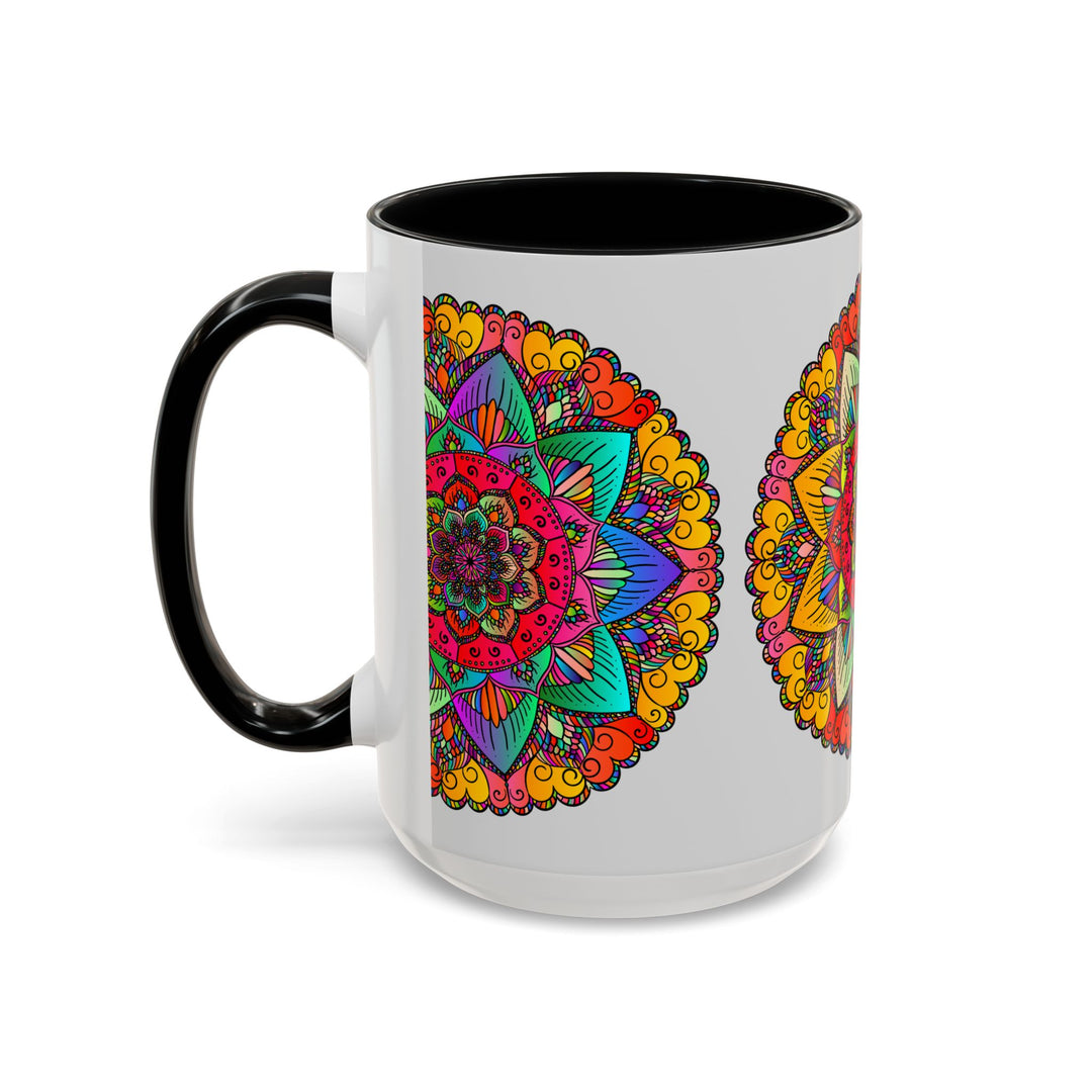 A vibrant and detailed mandala art mug featuring an intricate design