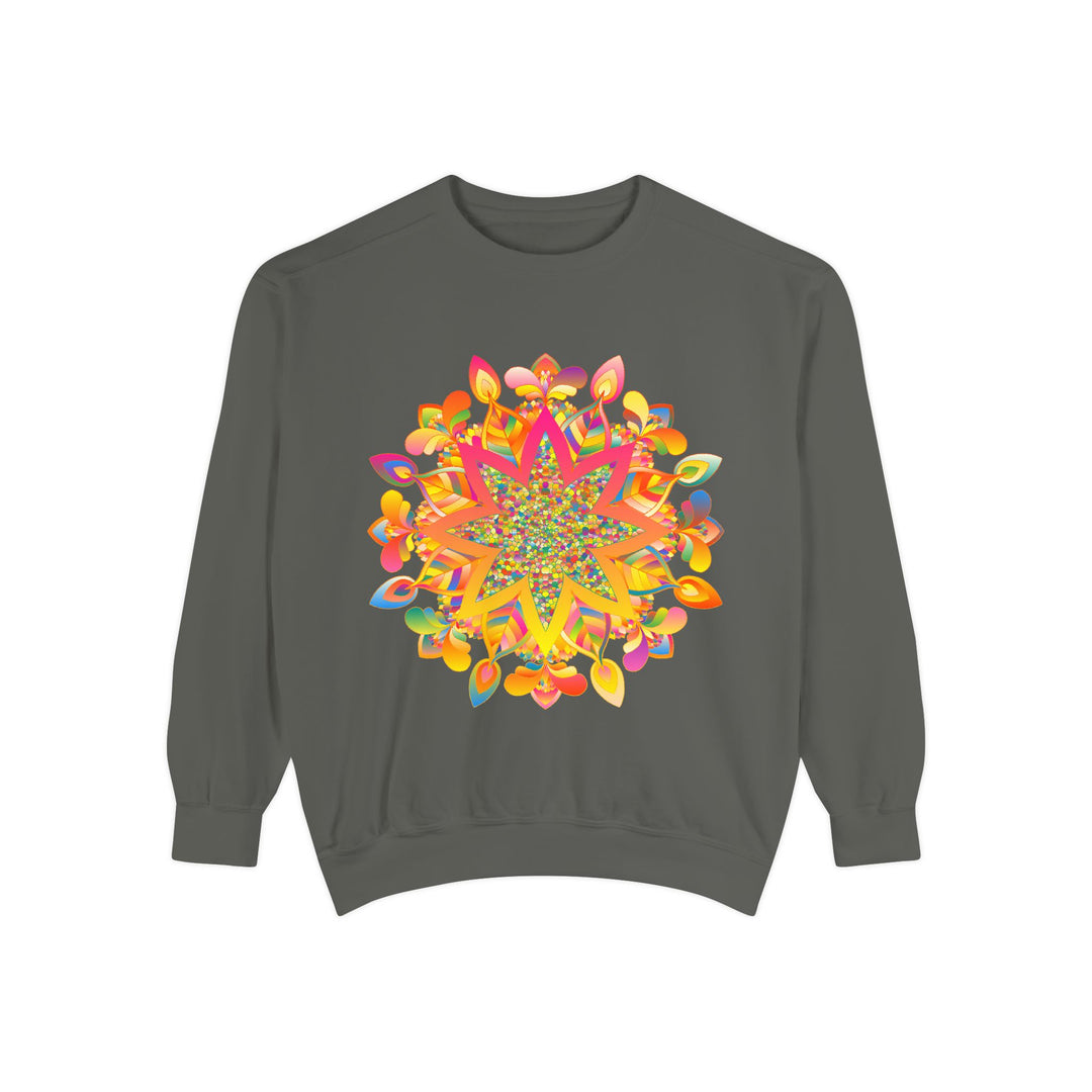 Colorful mandala sweatshirt with intricate design, perfect for casual and comfortable everyday wear