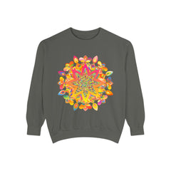 Colorful mandala sweatshirt with intricate design, perfect for casual and comfortable everyday wear