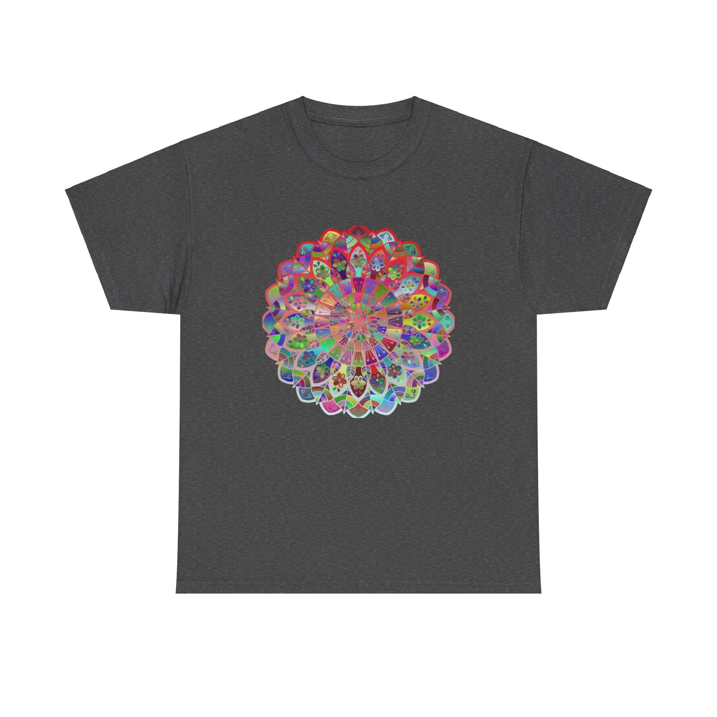 Colorful mandala art design on a comfortable unisex heavy cotton tee, perfect for yoga and mindfulness practice