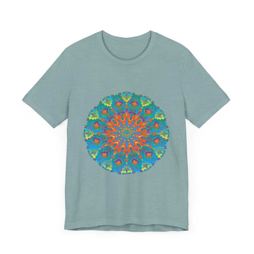 Vibrant and intricate Rainbow Mandala Tee showcasing a beautiful, colorful design