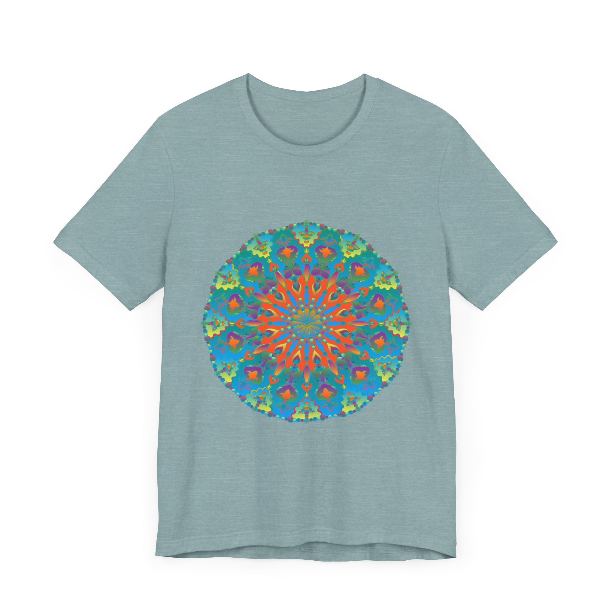 Vibrant and intricate Rainbow Mandala Tee showcasing a beautiful, colorful design
