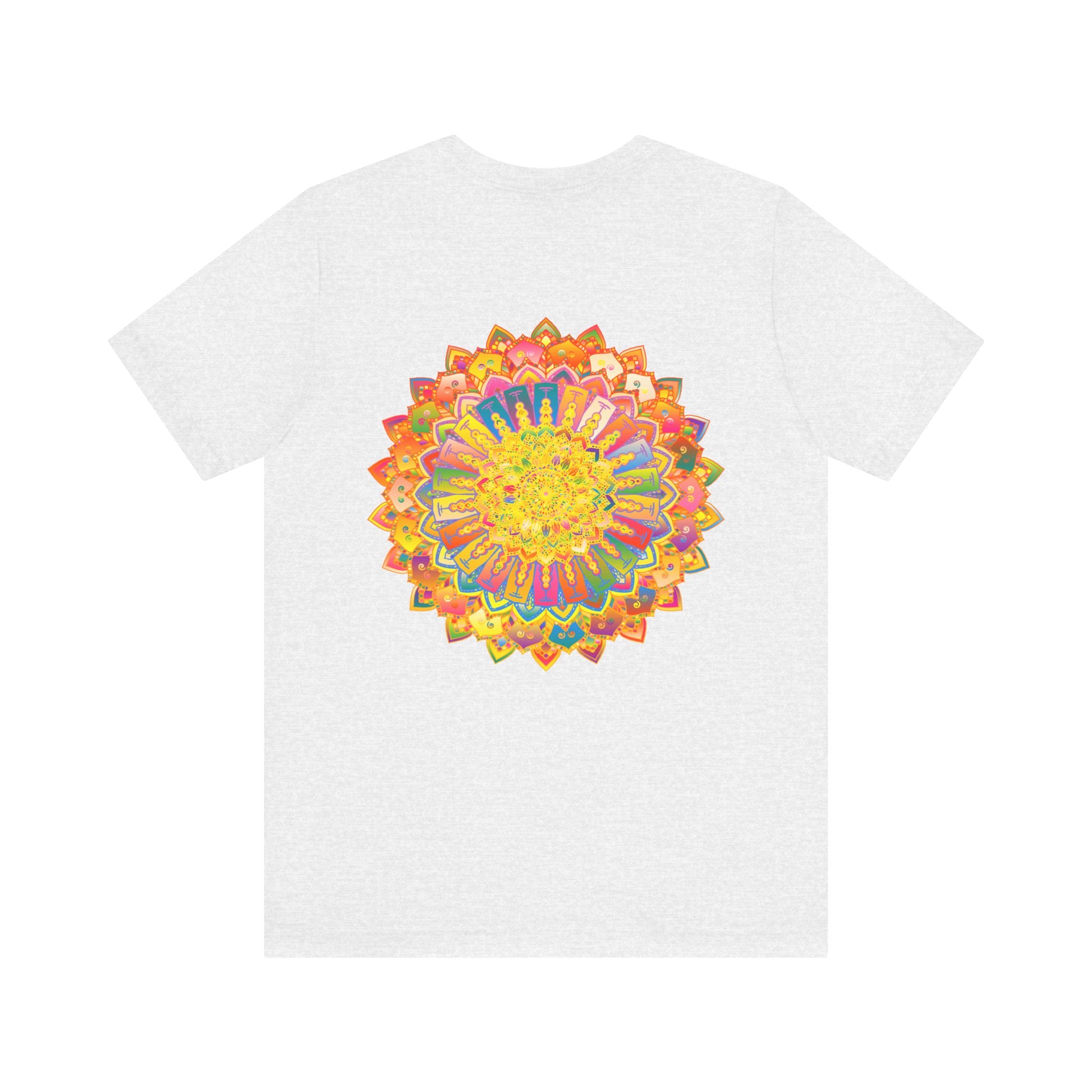 Colorful and intricate mandala design tee promoting spiritual peace and harmony