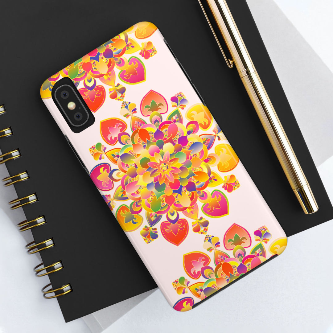 A hand-drawn mandala art phone case with intricate patterns and designs