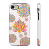 A light pink phone case with a mandala design featuring a beautiful lotus flower