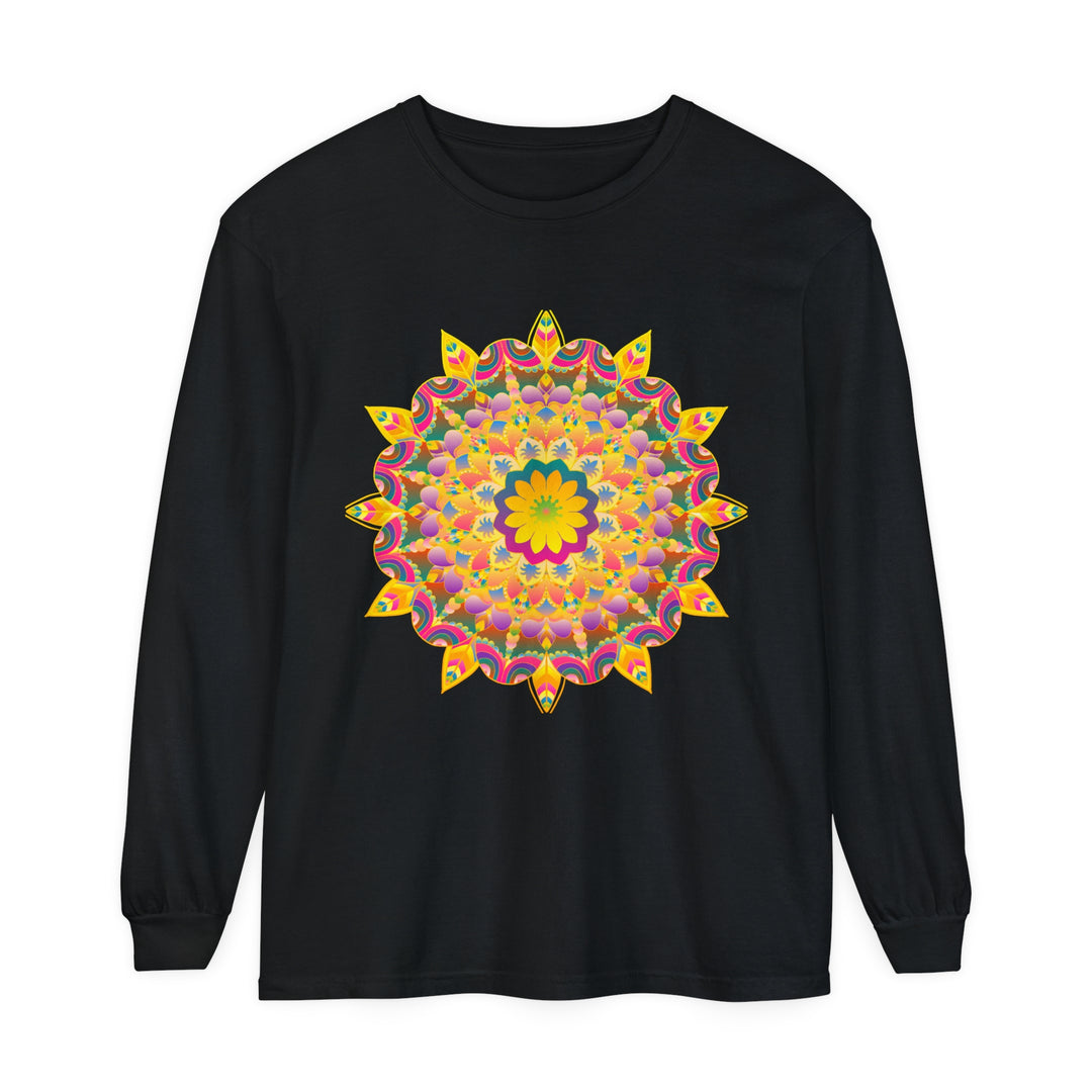 Long sleeve shirt with trippy and eye-catching mandala pattern in vivid colors