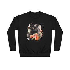 Black Cat and Blossoming Flowers Soft Cotton Sweatshirt