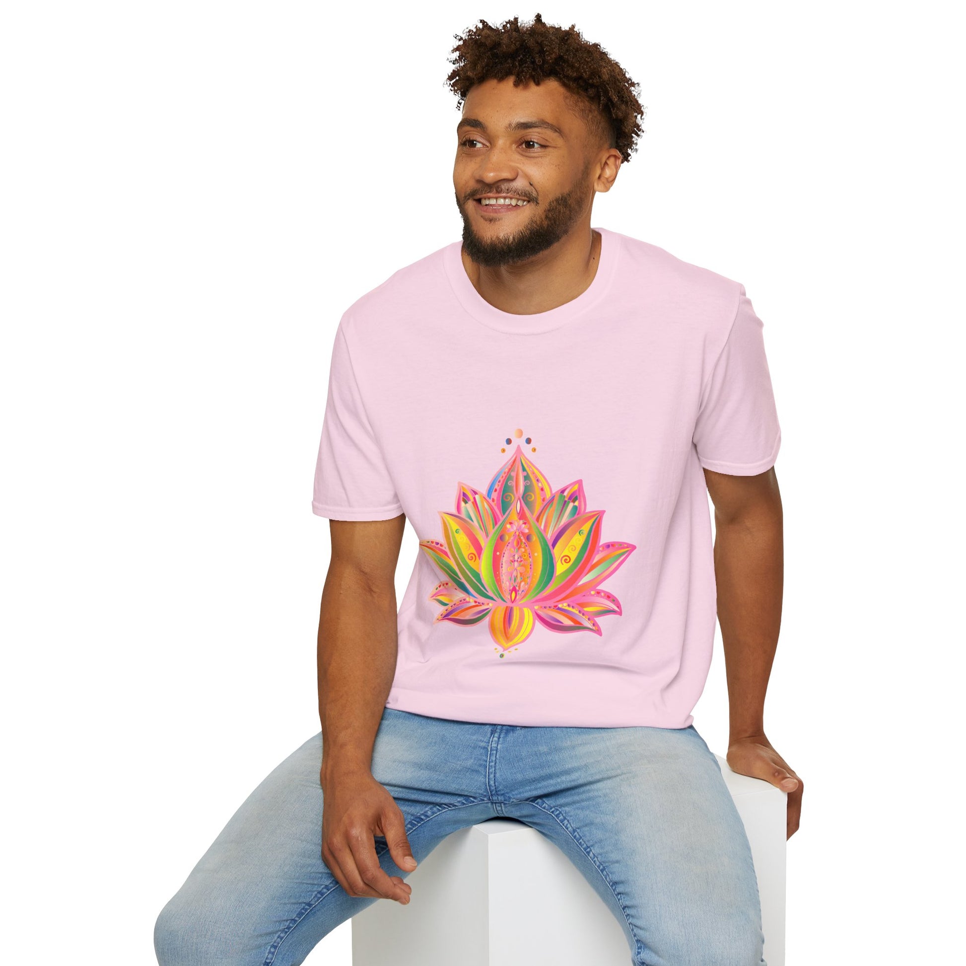 Lotus Mandala Unisex T-Shirt featuring a hand-drawn unique design by Blululi