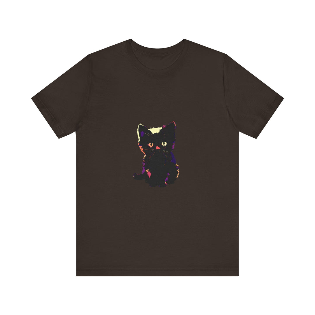 Black Cat Mystery T-Shirt - Cute & Stylish: A black t-shirt featuring an adorable black cat illustration, perfect for adding a touch of mystery and style to your wardrobe