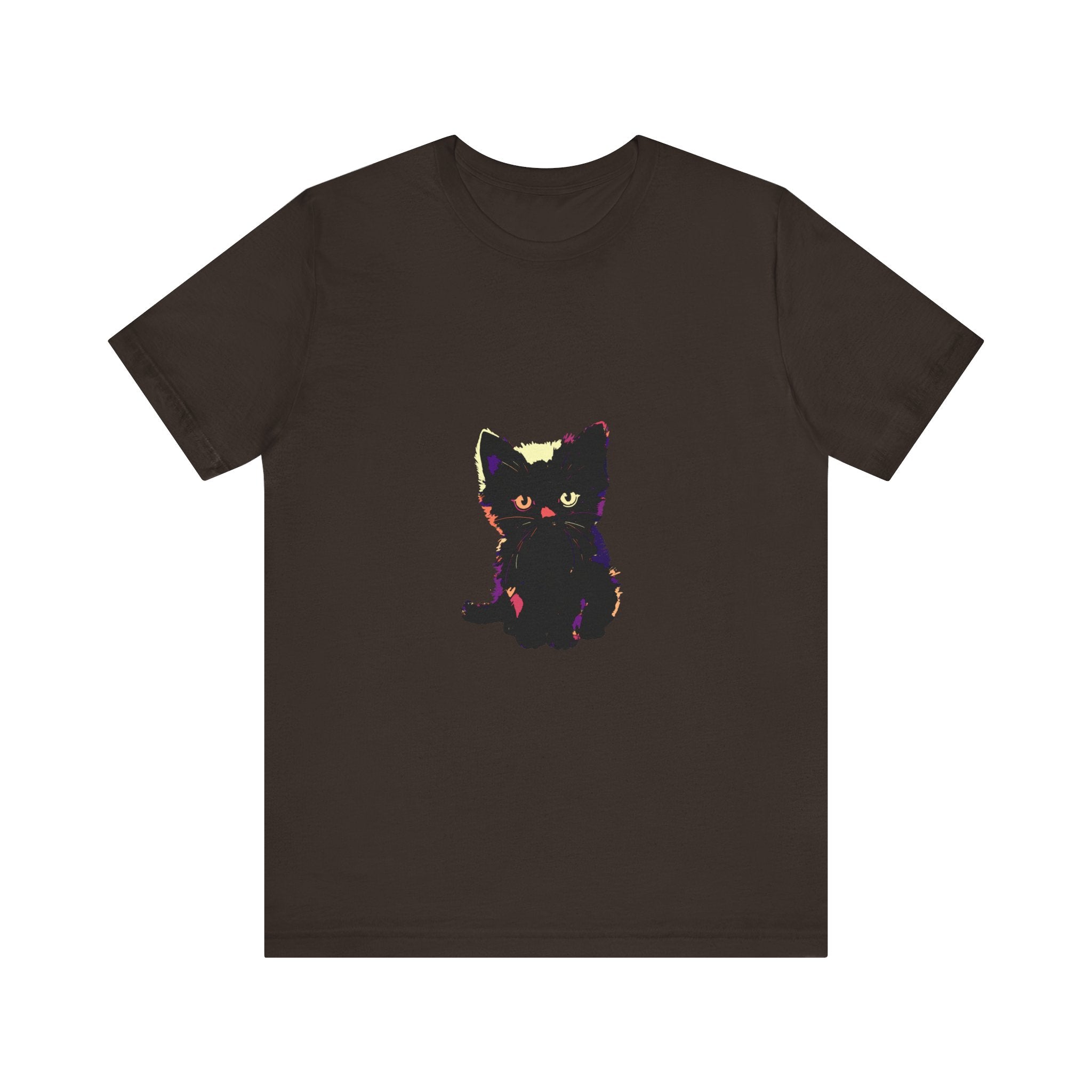 Black Cat Mystery T-Shirt - Cute & Stylish: A black t-shirt featuring an adorable black cat illustration, perfect for adding a touch of mystery and style to your wardrobe