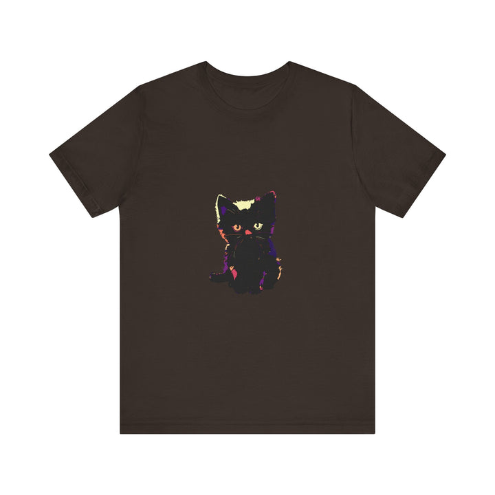 Black Cat Mystery T-Shirt - Cute & Stylish: A black t-shirt featuring an adorable black cat illustration, perfect for adding a touch of mystery and style to your wardrobe