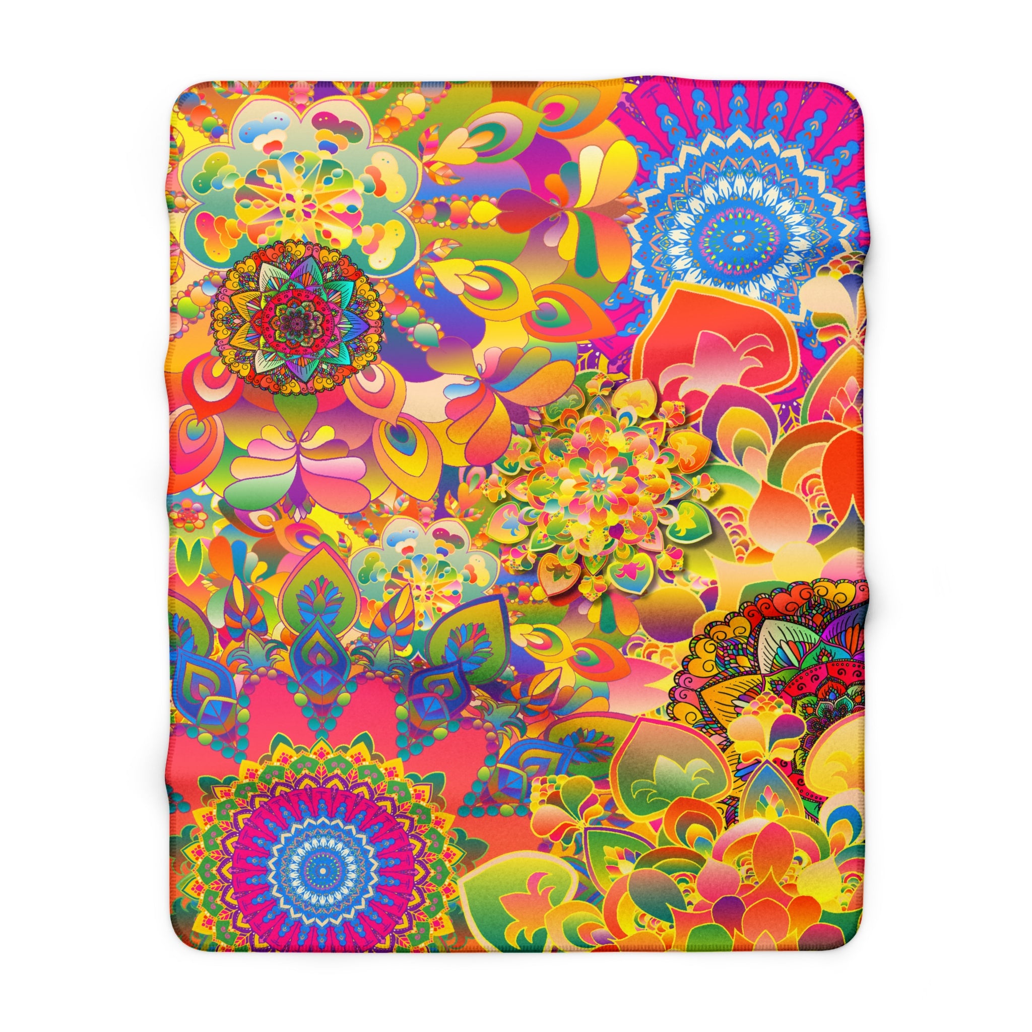 Psychedelic Floral Mandala Sherpa Blanket