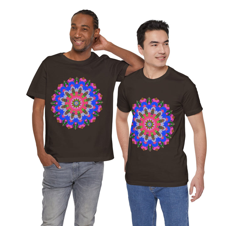 Vibrant and intricate colorful mandala geometric design on a T-shirt