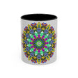 A beautiful ceramic mug featuring a colorful and serene mandala art design