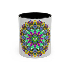 A beautiful ceramic mug featuring a colorful and serene mandala art design