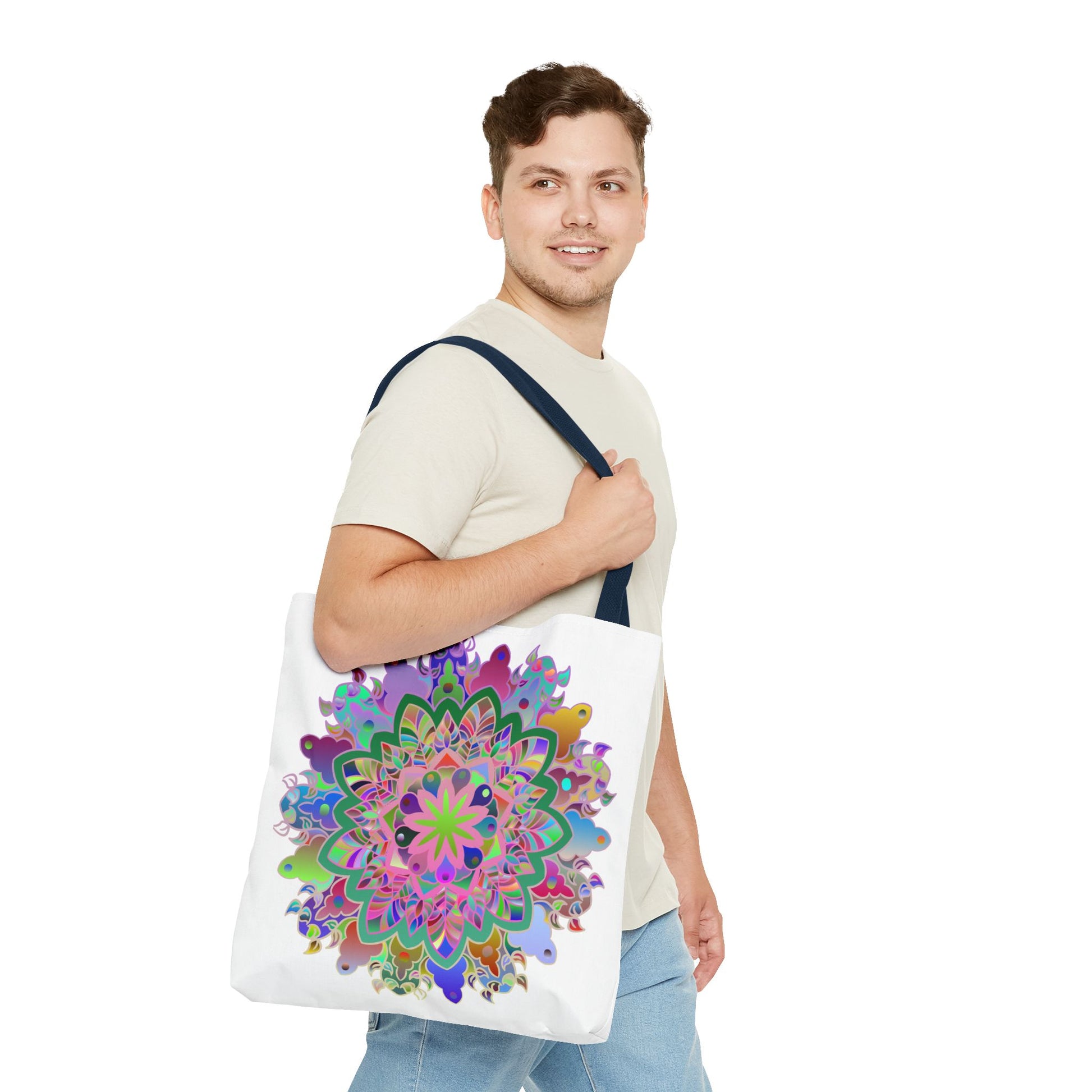 Vibrant and intricately designed colorful mandala tote bag with all-over print