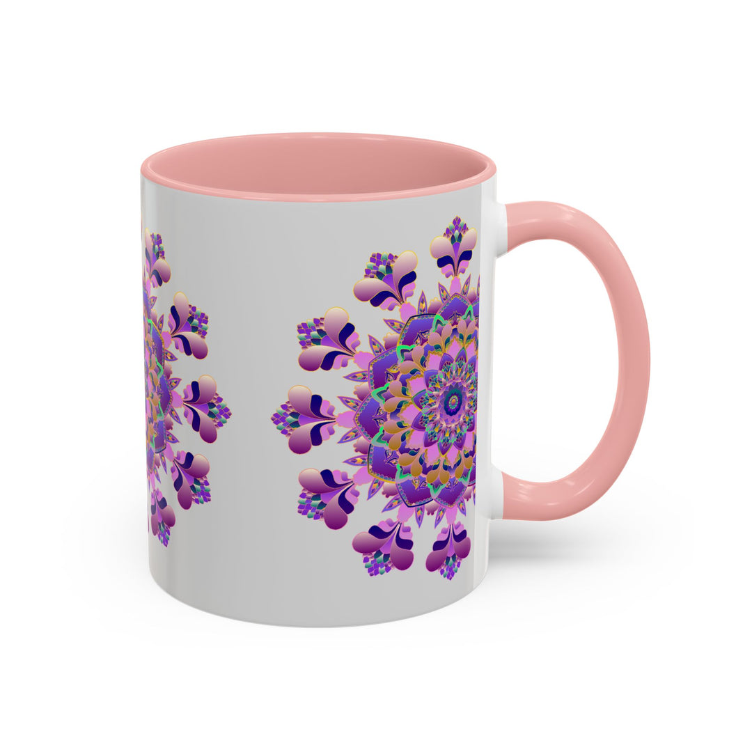 Beautiful handcrafted Mandala Mug with intricate purple and pink floral design