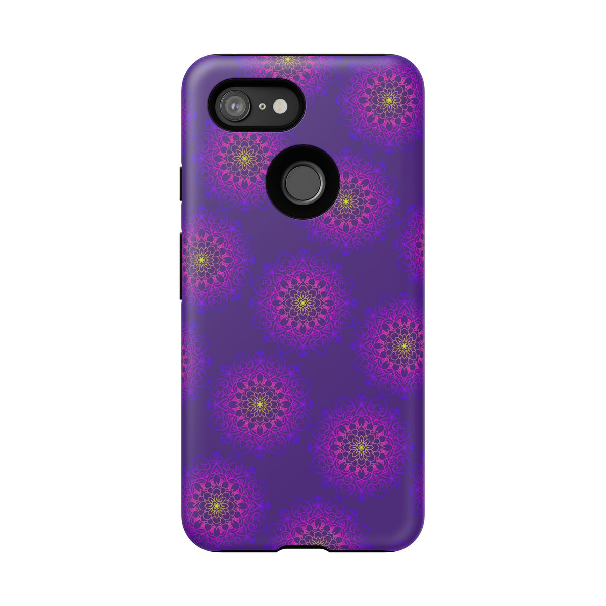 Intricate Purple Floral iPhone Case with Bold Mandala Design