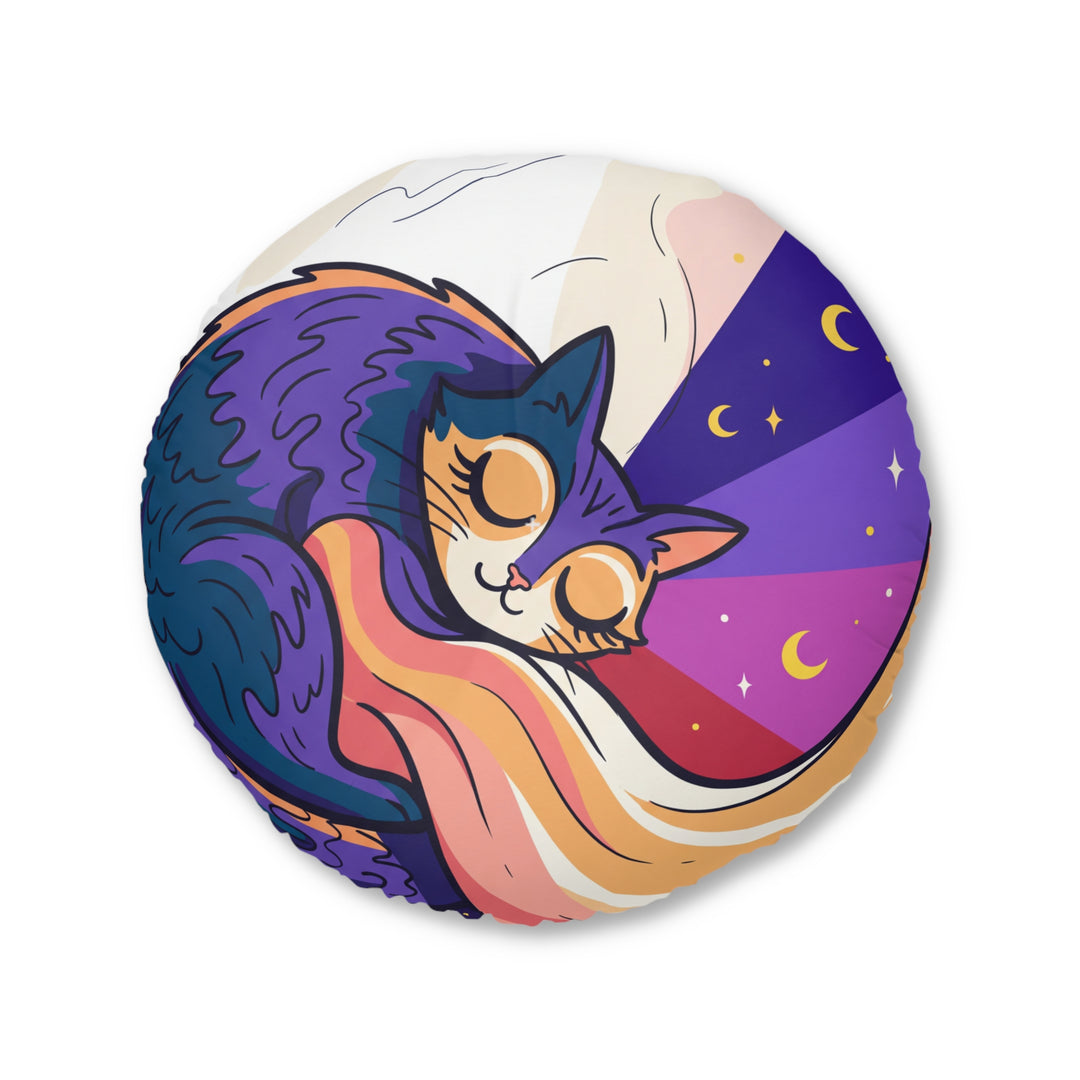 Surreal Cozy Cat Floor Pillow — Dreamy Round Cushion