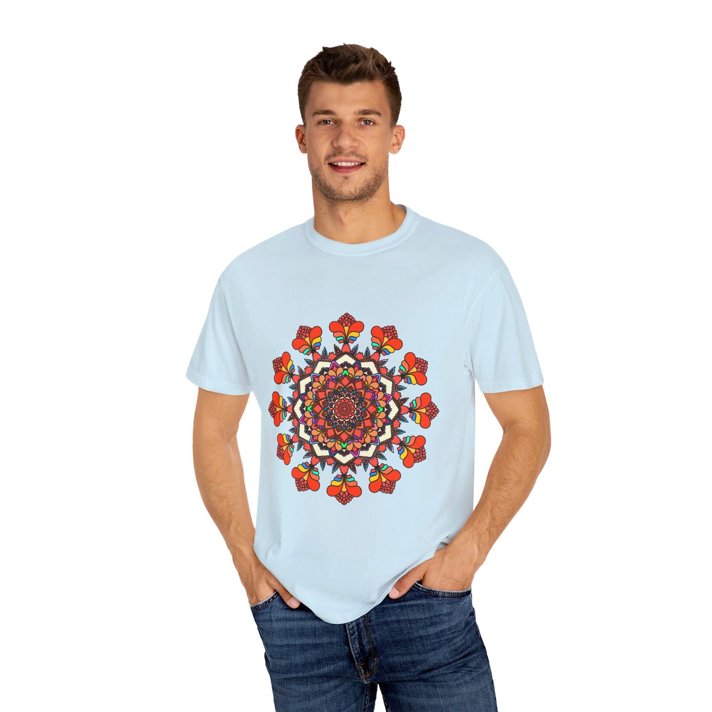 Unisex Mandala T-Shirt made with 100% Ring-Spun Cotton and Hand-Drawn Mandala Art, Garment-Dyed for Extra Comfort