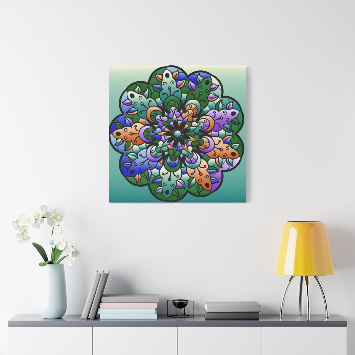 Floral Mandala Matte Canvas Print — Colorful Stretched Wall Art
