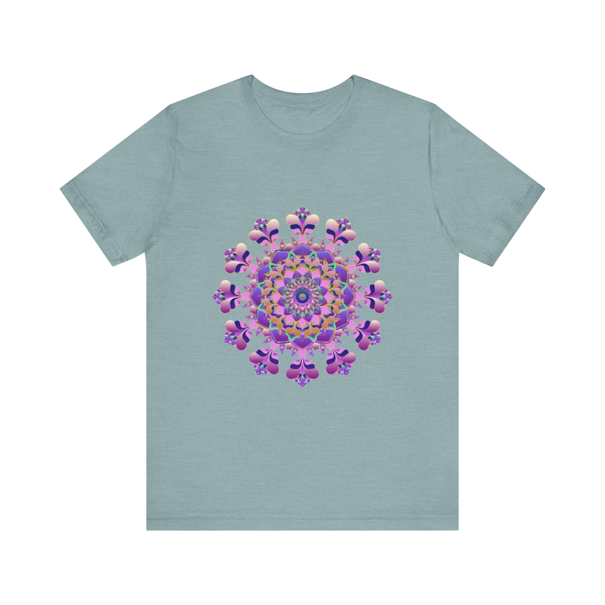 Black tee featuring an intricate floral mandala design, perfect for a stylish and unique look