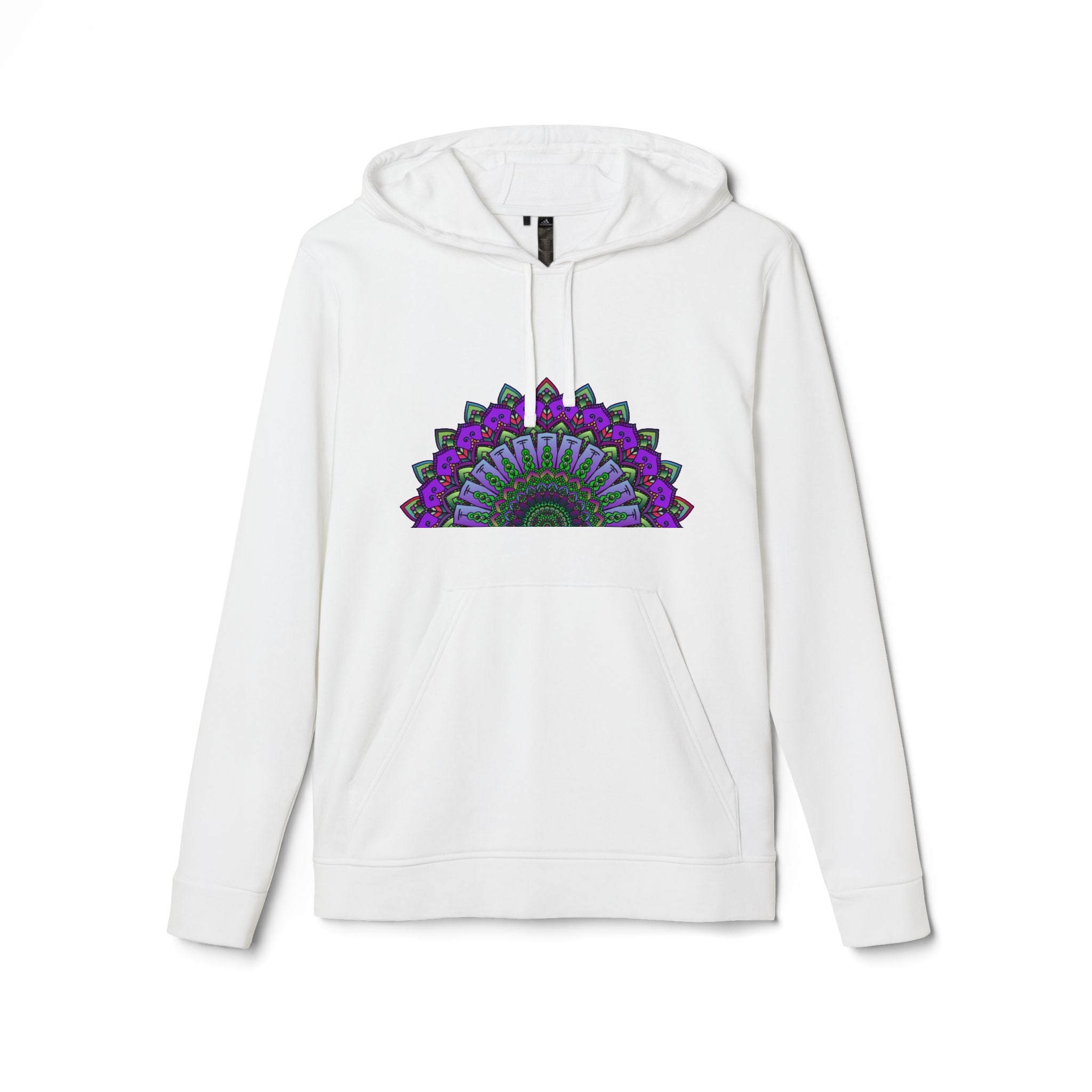 Black Adidas Mandala Fleece Hoodie with intricate mandala design on front