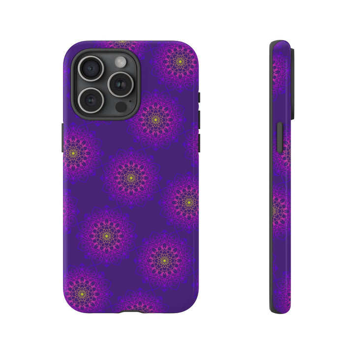 Intricate Purple Floral iPhone Case with Bold Mandala Design