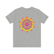 A colorful and intricate mandala design tee promoting spiritual peace and harmony