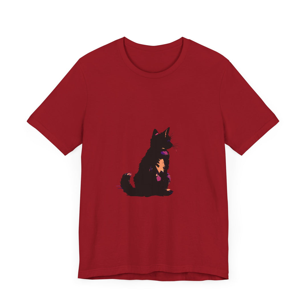 Black Cat Mystery Abstract T-Shirt with intricate design and striking black feline illustration on a comfortable, eye-catching garment