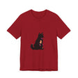 Black Cat Mystery Abstract T-Shirt with intricate design and striking black feline illustration on a comfortable, eye-catching garment