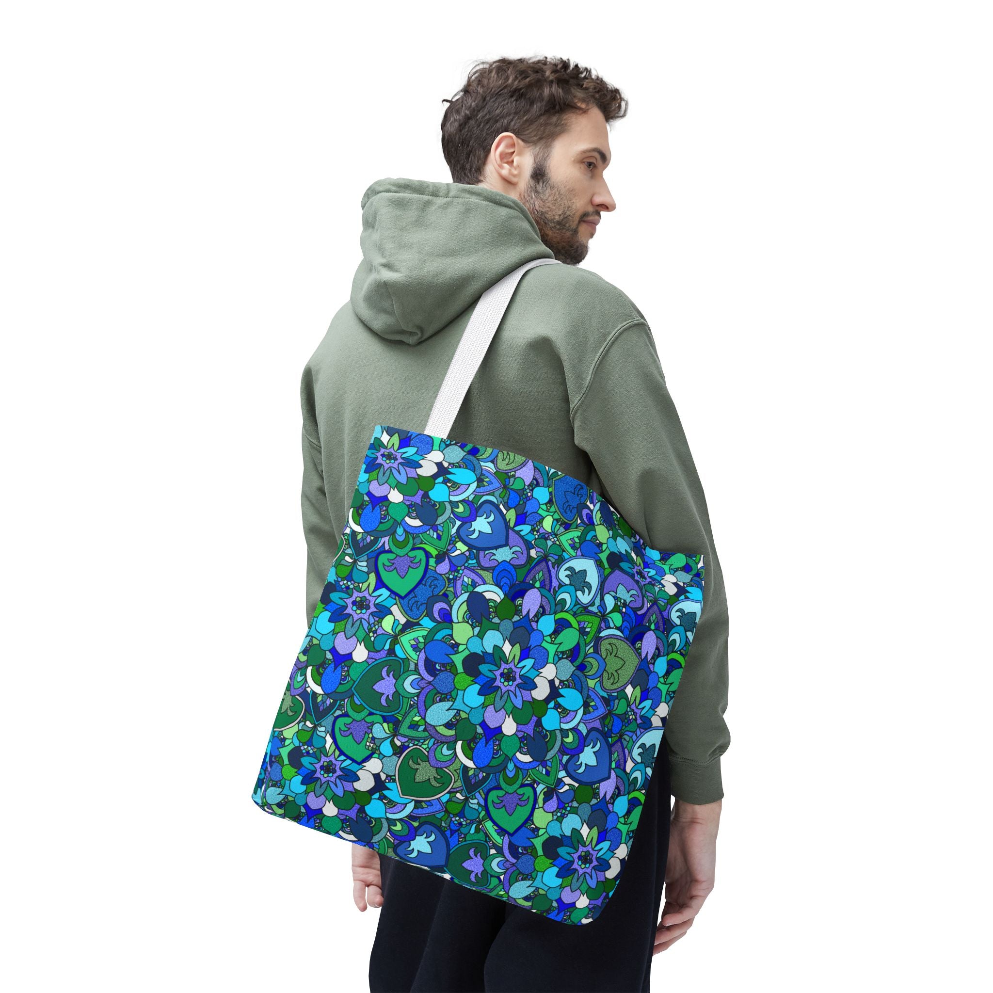 Blue Green Floral Mandala Tote Bag — Vibrant All-Over-Print Shopper