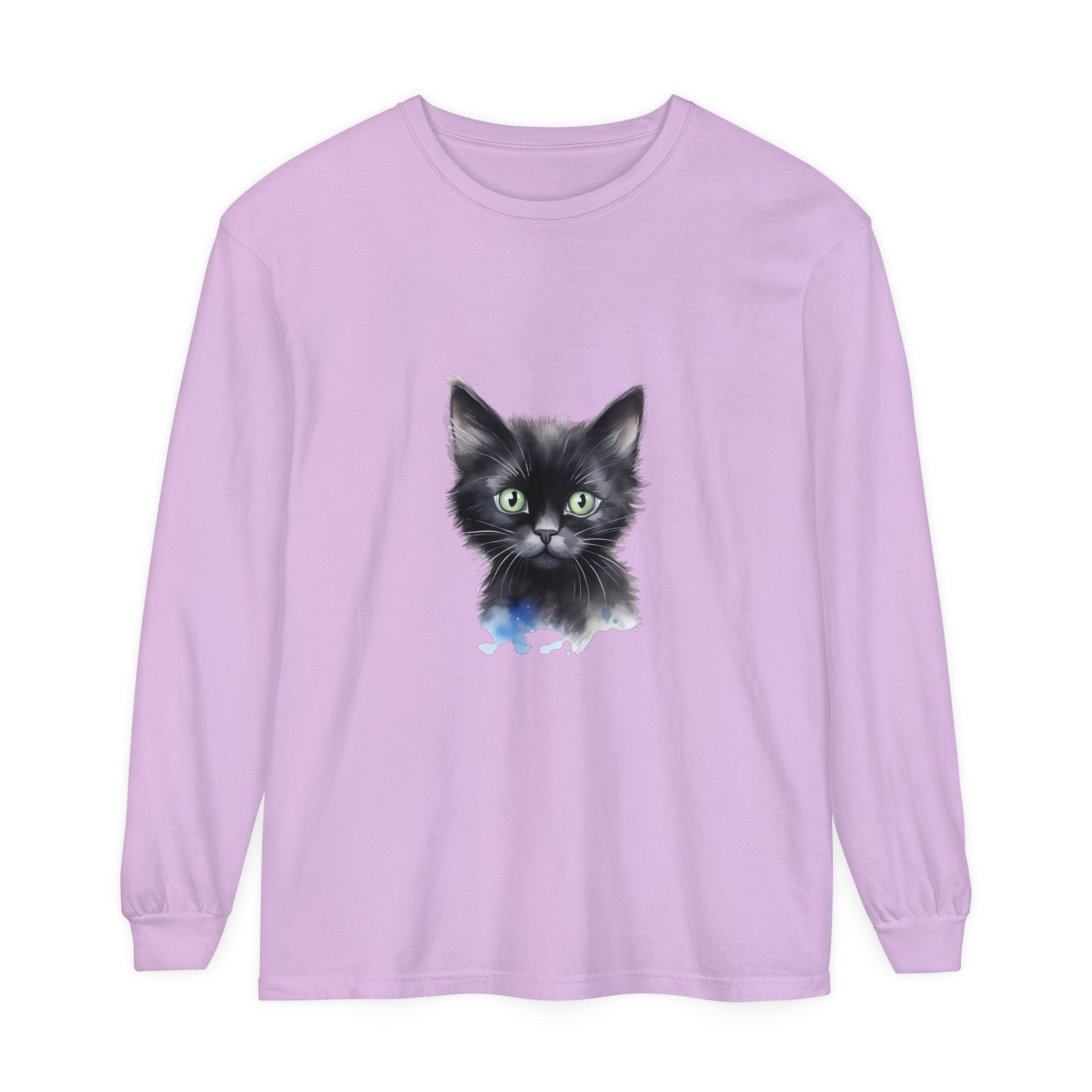 Black Cat Watercolor Unisex T-Shirt featuring a vibrant and playful feline design