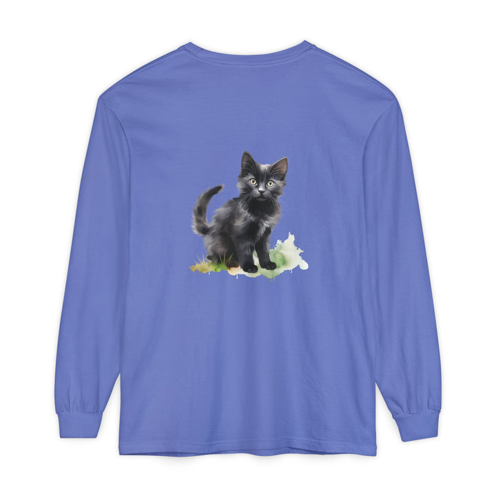 Schwarze Katze Aquarell Langarmshirt