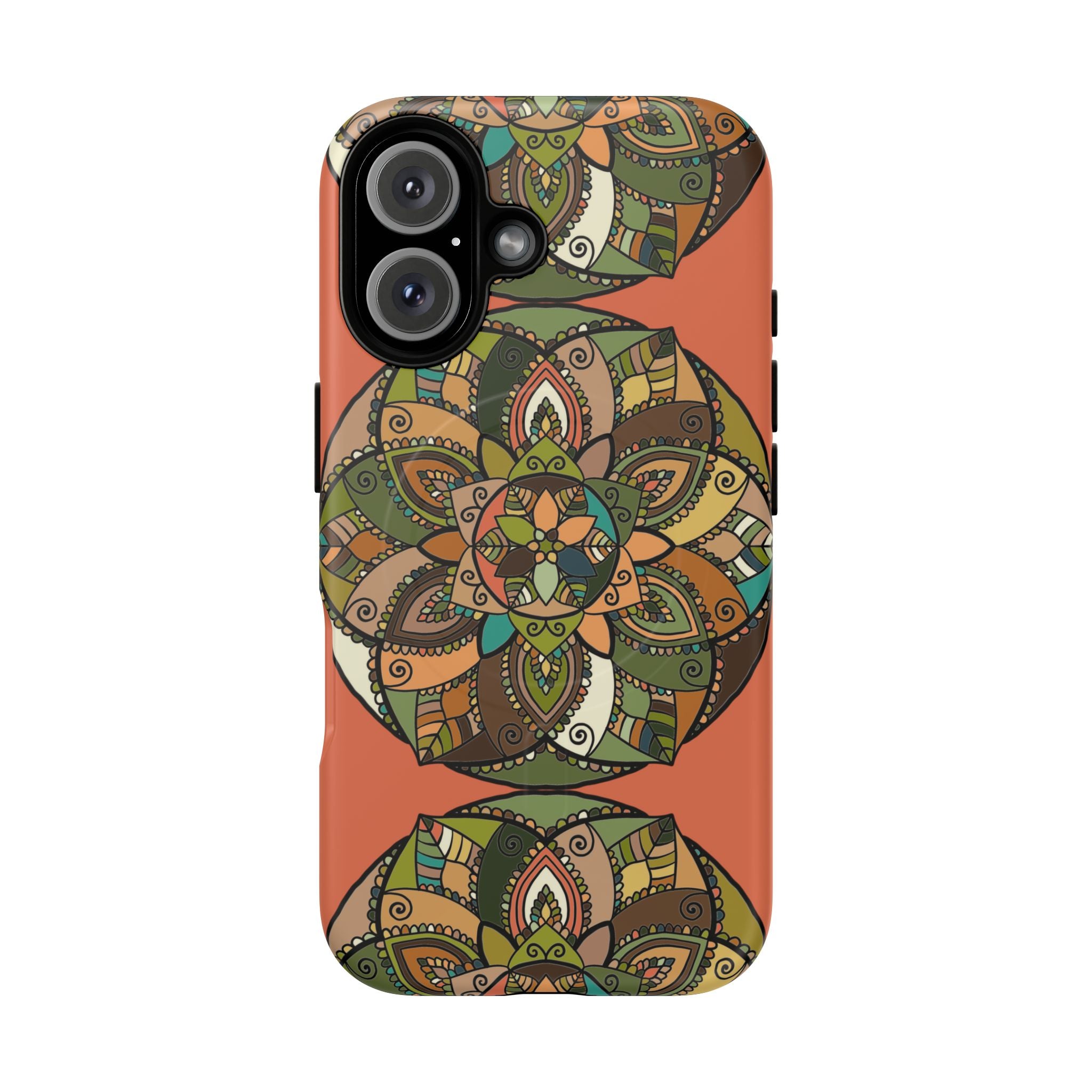 Mandala Floral Tough Magnetic Phone Case — Boho Earth-Tone Protective Cover