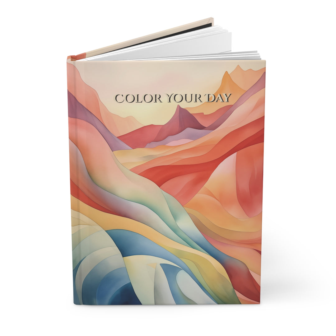Color Your Day Hardcover Journal — Desert Mountain Abstract Art (Red & Teal)