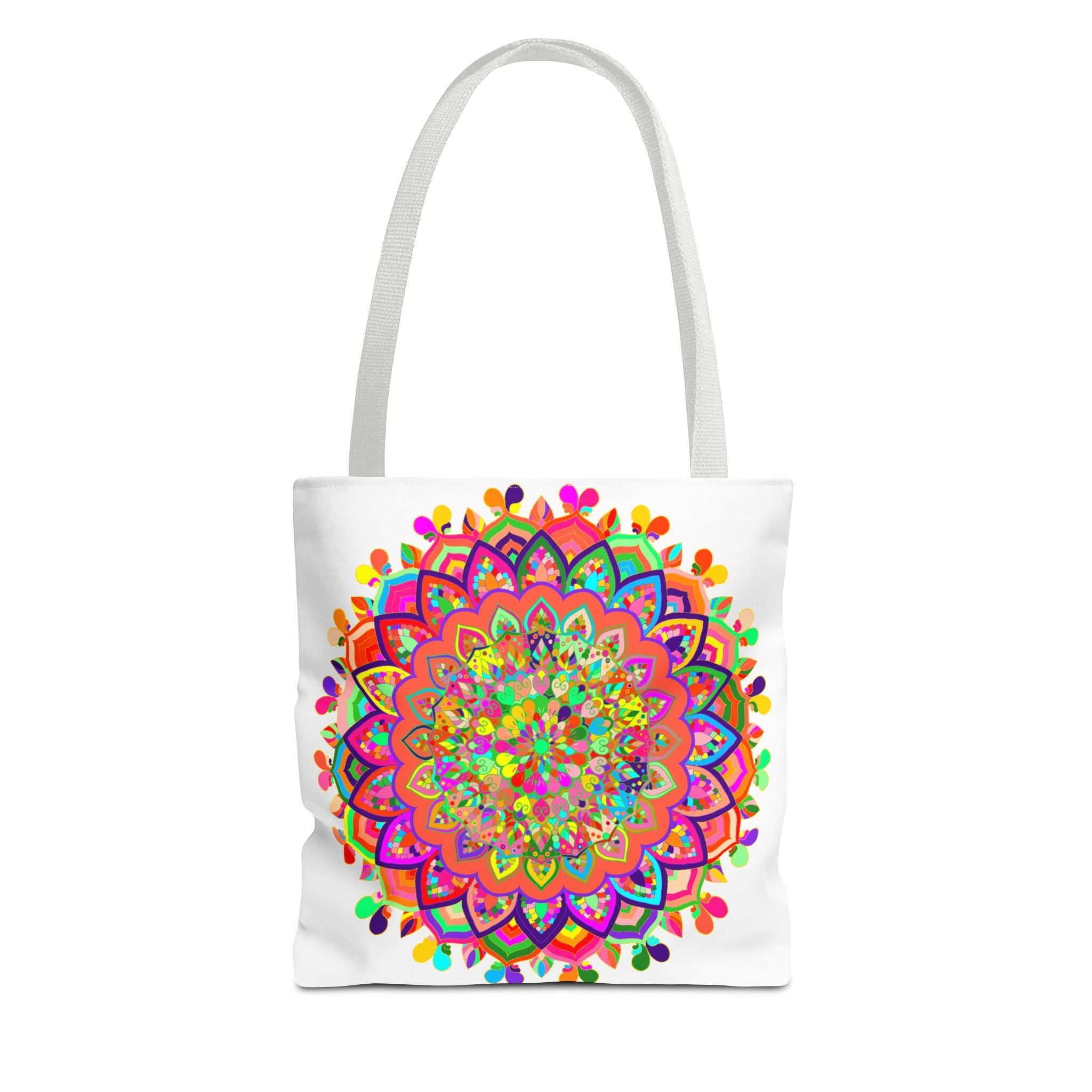 Vibrant and intricate mandala art tote bag with colorful geometric patterns