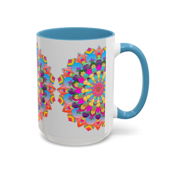 Colorful mandala art mug with intricate and detailed patterns