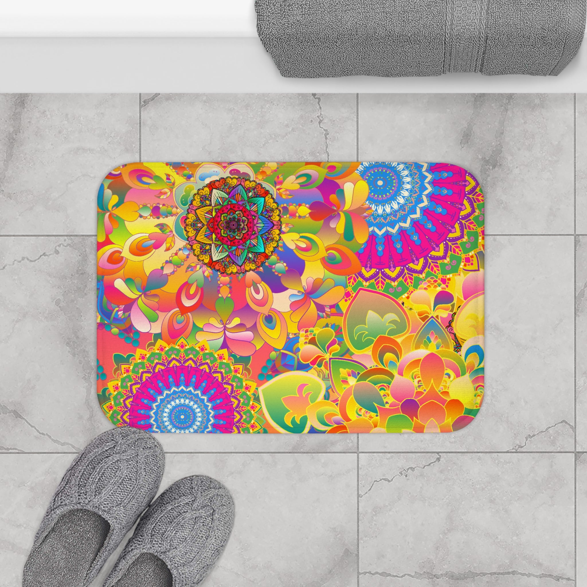 Psychedelic Floral Mandala Bath Mat